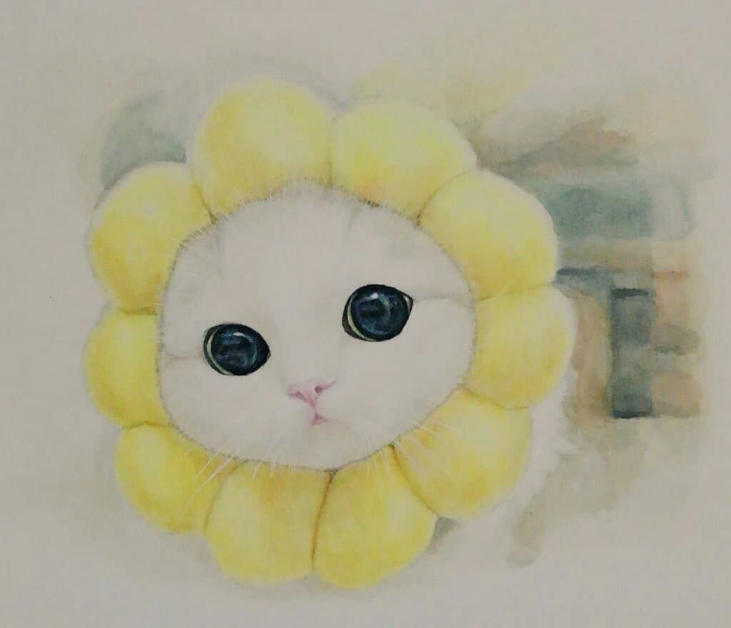 かぶりものをした可愛い仔猫イラスト ポンデリングライオンの全体像 似顔絵の依頼なら仙台の似顔絵師 広田